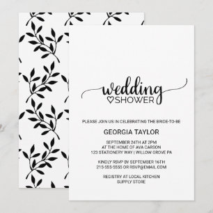 Convites Chá de casamento preto & branco simples da