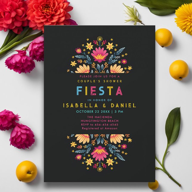 Convites Chá de casamento Rancho Fiesta Russo Coed (rancho mexican wedding couple shower invitation hacienda bright flowers elegant coed fiesta bridal)