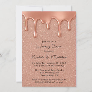 Convites Chá de casamento rosa Dourado Glitter e Drives Met