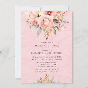 Convites Chá de casamento rosa e Dourado de Florais Chic