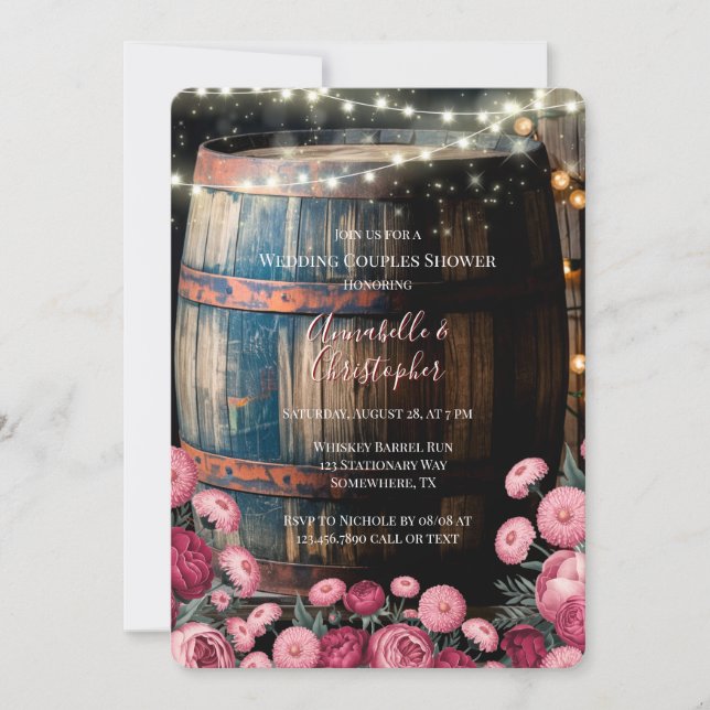Convites Chá de Casamento Rustic Whiskey Barrel (Frente)
