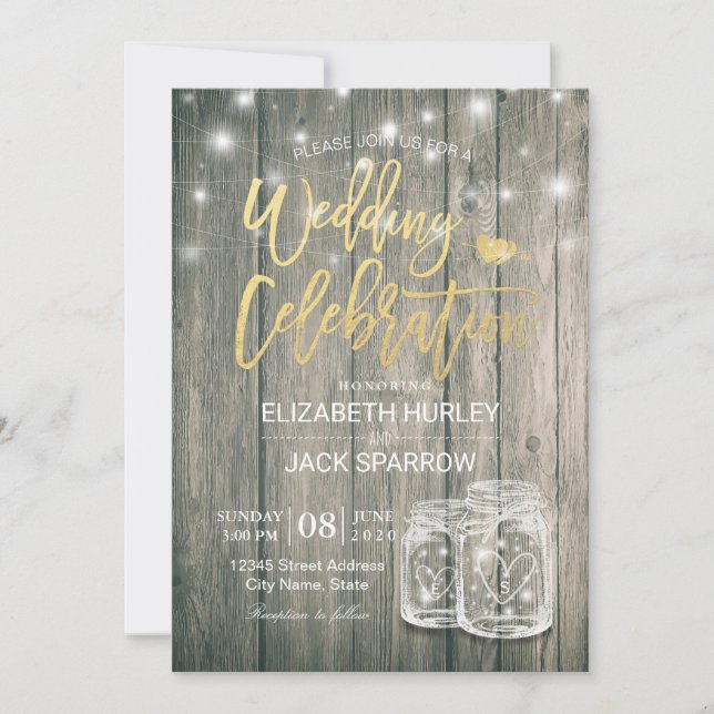 Convites Chá de casamento Rústico Madeira Mason Jar String  (Frente)