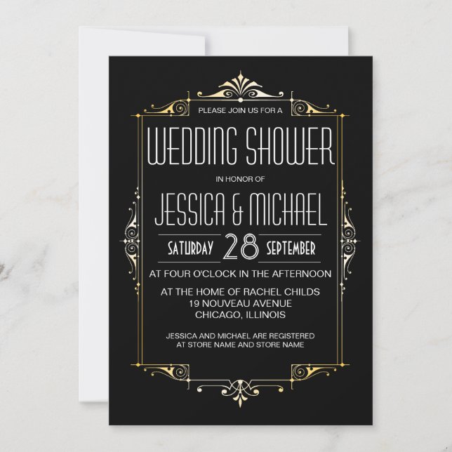 Convites Chá de casamento Tema do Roaring 20 | Art Deco Sty (Frente)