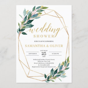 Convites Chá de casamento verde-russo do eucaliupto em ouro