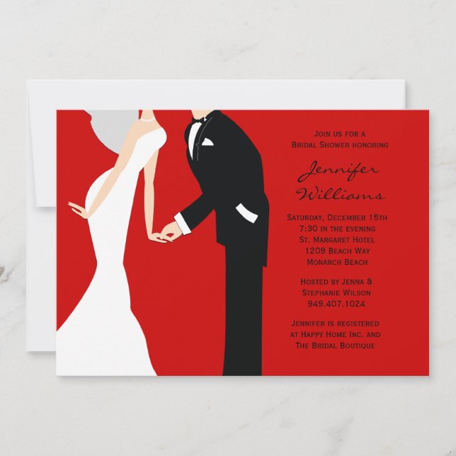 Convites Chá de casamento vermelho e preto dos noivos (Frente)