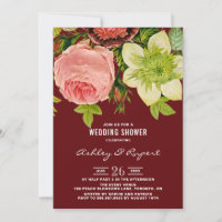 Chá de casamento Vermelho Floral Botânico Vintage
