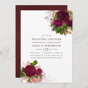 Convites Chá de casamento Vintage Chic Blush & Burgundy