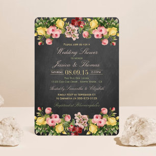 Convites Chá de casamento Vintage Floral Chalkboard