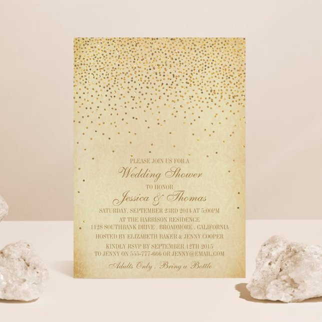 Convites Chá de casamento Vintage Glam Dourado Confetti (Criador carregado)
