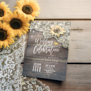 Convites Chá de casamento Vintage Lace Girassol Madeira R