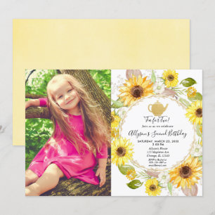 Convites Chá de chá Sunflower para duas fotos de anivers