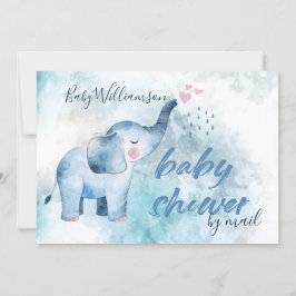 Convites Chá De Cor Azul De Elefante De Bebê Cento Por Corr