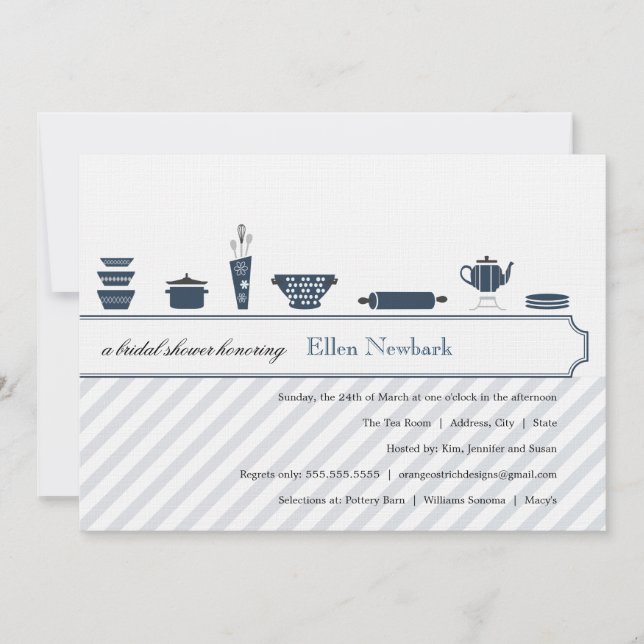 Convites Chá de Cozinha| Azul Pavão (Frente)