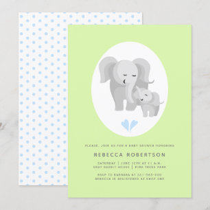 Convites chá de elefante Cinza-mãe e bebê-bebê verde-cl