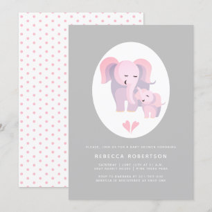 Convites chá de elefante rosa-claro e de menina