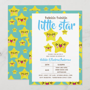 Convites Chá de Estrelas Brilhante - Cinza Amarelo Azul