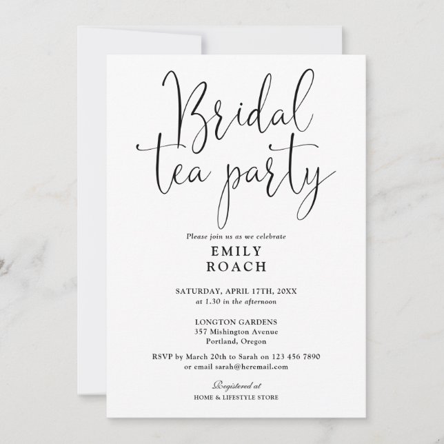 Convites Chá De Festa Bridal De Chá Preto E Branco (Frente)