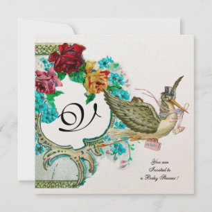 Convites CHÁ DE FRALDAS 3 MONOGRAMA DE ARMAZENAMENTO, metál