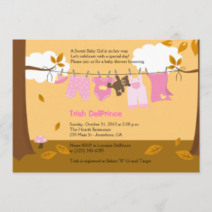 Convites Chá de fraldas 5 x 7 do Autumn Baby Clothline Pin