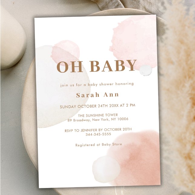 Convites Chá de fraldas Abstrato de Boho Minimalista (Minimalist Boho Watercolor Abstract Baby Shower Invitation)