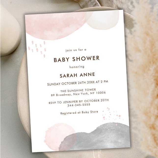 Convites Chá de fraldas Abstrato de Boho Minimalista (Minimalist Boho Watercolor Abstract Baby Shower Invitation)