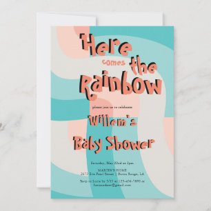 Convites Chá de fraldas Abstrato de onda colorida do arco-í