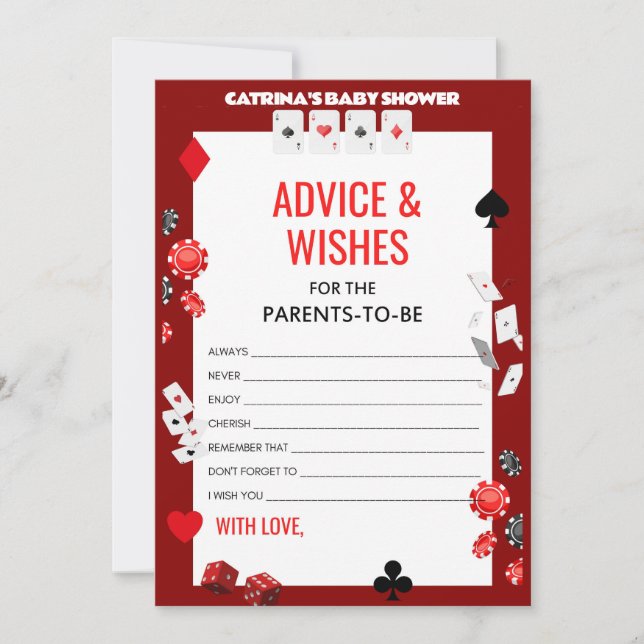 Convites Chá de fraldas Ace Casino - Nome Editável, 5x7 (Frente)