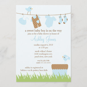 Convites Chá de fraldas Adorável de Garoto em Linha