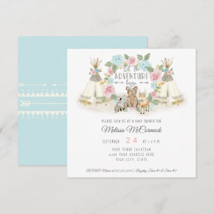 Convites Chá de fraldas Adventure Bege Teepee Bear Deer Blu