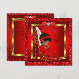 Convites Chá de fraldas Africano-Americano Garota Vermelha