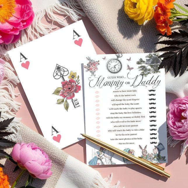 Convites Chá de fraldas Alice no Mundo das Maravilhas Adivi (Baby Shower Alice in Wonderland Fun Guess Who Game Invitation)