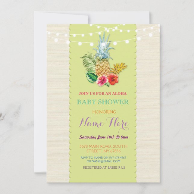 Convites Chá de fraldas Aloha Luau Pineapple Invite (Frente)
