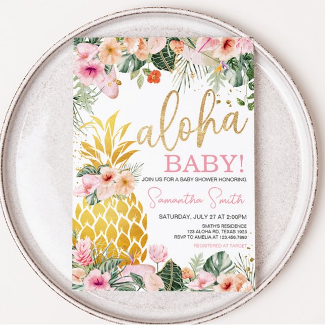 Convites Chá de fraldas Aloha Pineapple (Floral Aloha Baby Shower Invitation)