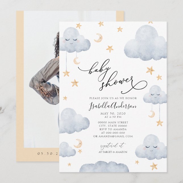 Convites Chá de fraldas Amarelo Azul-Amarelo Torneira Peque (Frente/Verso)