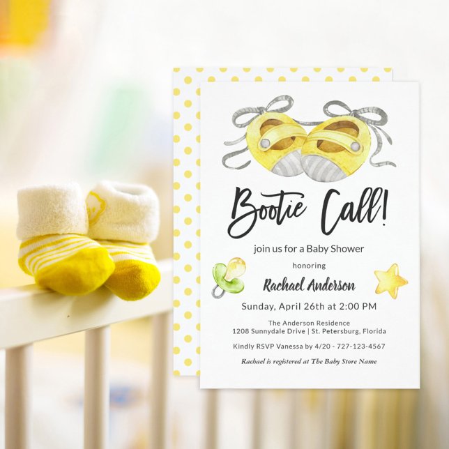 Convites Chá de fraldas Amarelo Branco Bootie Call (Criador carregado)