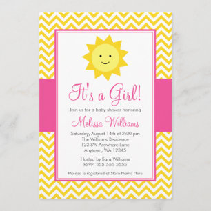 Convites Chá de fraldas amarelo cor-de-rosa da menina de