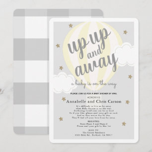 Convites Chá de fraldas Amarelo de Balão de Ar Quente par