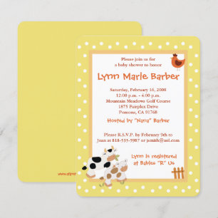 Convites Chá de fraldas Amarelo Fazenda de Vaca de Moo