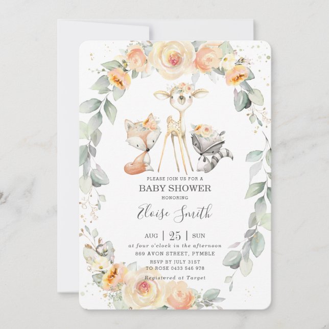 Convites Chá de fraldas Amarelo Floral Amarelo de Madeira (Frente)