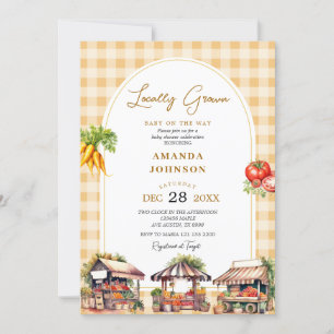 Convites Chá de fraldas Amarelo Gingham Veggies Cultivados 