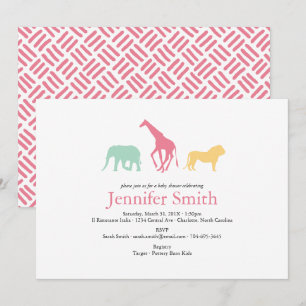 Convites Chá de fraldas animal da menina da silhueta do