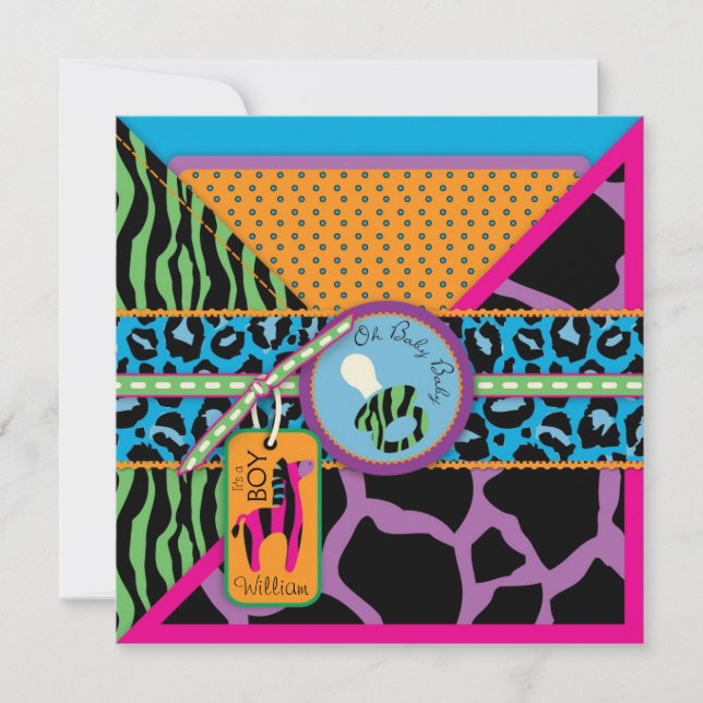 Convites Chá de fraldas animal do impressão da zebra & do (Frente)