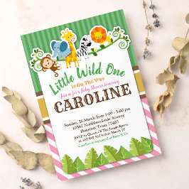 Convites Chá de fraldas Animal do Zoo Safari Selva Rosa