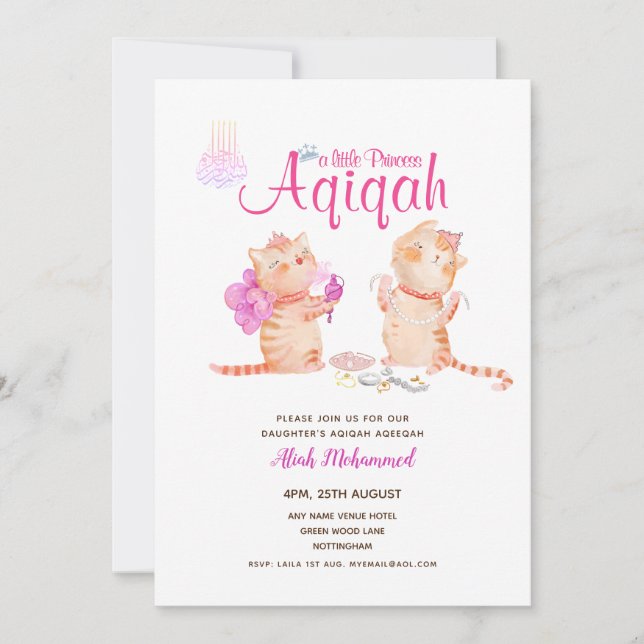 Convites Chá de fraldas AQIQAH de Menina Tema da Princesa (Frente)