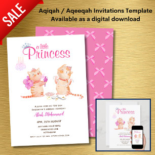 Convites Chá de fraldas AQIQAH de Menina Tema da Princesa