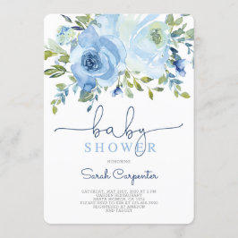 Convites Chá de fraldas, aquarela azul, menino floral