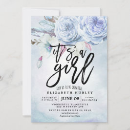 Convites Chá de fraldas Aquarela Flores e Penas Boêmicas