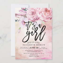 Convites Chá de fraldas Aquarela Flores e Penas Boêmicas