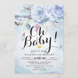 Convites Chá de fraldas Aquarela Flores e Penas Boêmicas