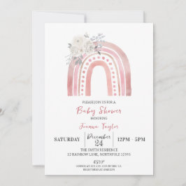 Convites Chá de fraldas Arco-Íris Boho, Rosas Brancas